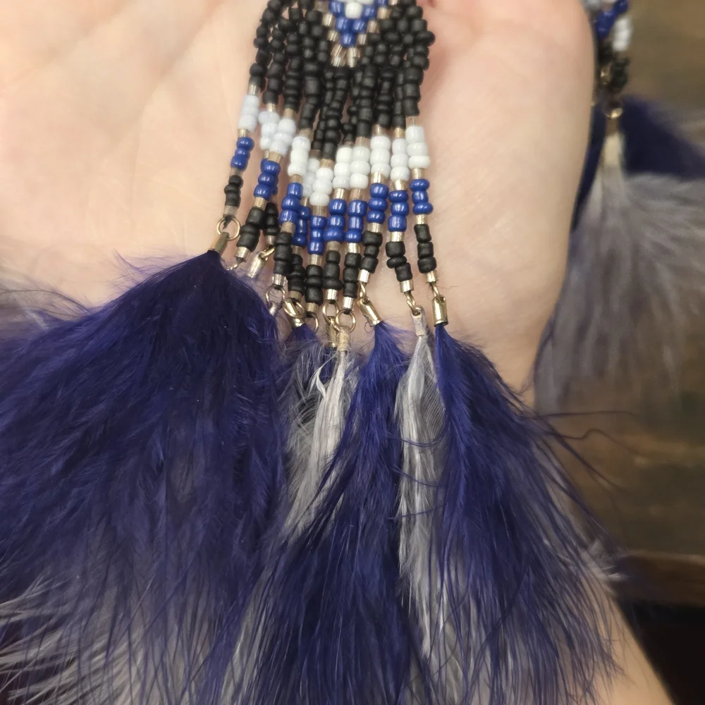 Express Blue Seed Bead Feather Earrings - Picture 6 of 6